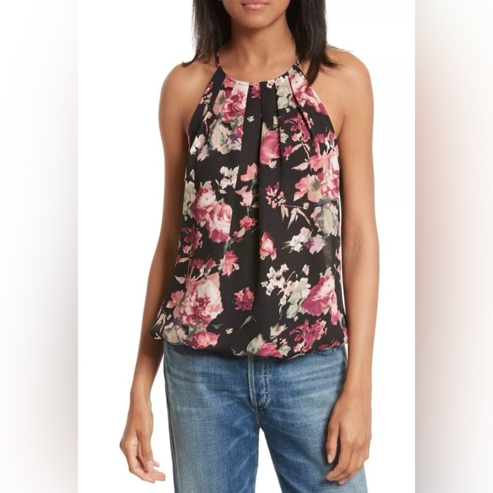 Joie Black and Pink Floral Tank Top